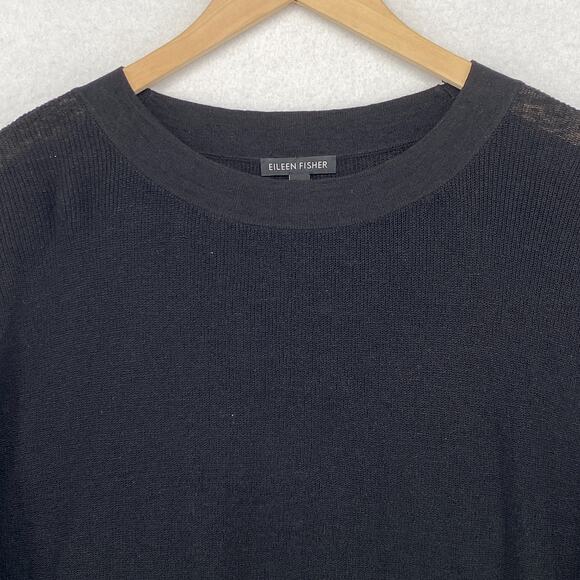 EILEEN FISHER Sweater S M Organic Linen Blend Ribbed Tunic 3/4 Sleeve Black - Picture 4 of 12
